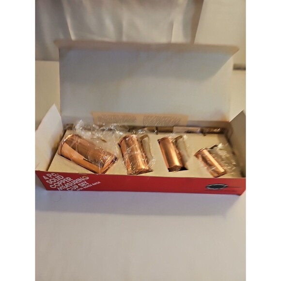 benjamin & medwin inc 4 pc solid copper measuring cup set with brass rack - Picture 1 of 7